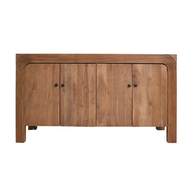  Buffet 54 po en bois d'acacia brun naturel, armoire de rangement traditionnelle à 4 portes avec petites poignées en fer, pour le salon, le vestibule ou la chambre à coucher