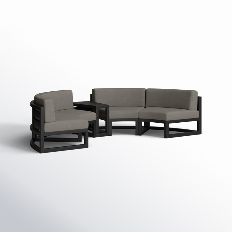 Avion 43" Wide Outdoor Curved Patio Sectional with Sunbrella Cushions, Black, Canvas Charcoal Sunbrella® Canvas