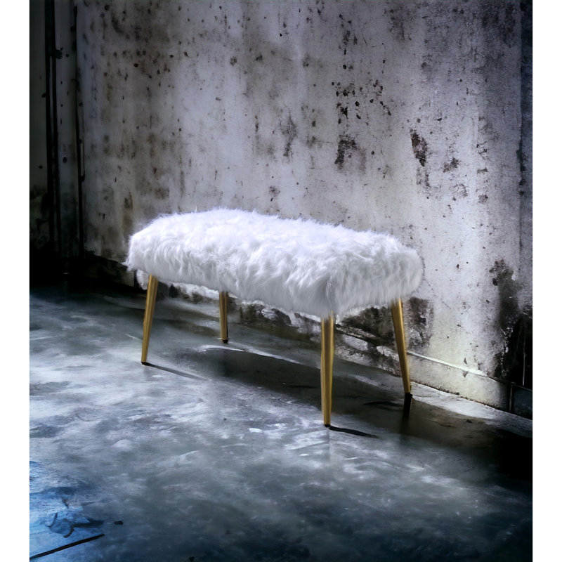 Banc rembourré en fausse fourrure blanche