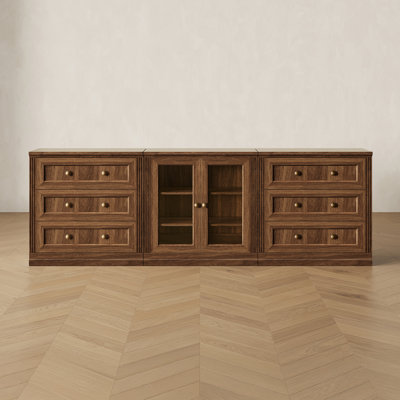 Monos Monos Modern Modular Sideboard Buffet With Drawers And Acrylic Door Cabinet, Walnut
