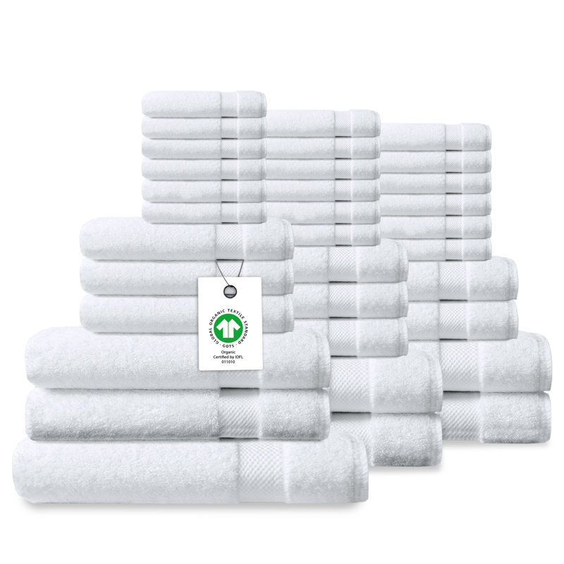 Ensemble de serviettes de bain 100% coton 100% coton luxueusement moelleux Certifié GOTS et OEKO-TEX, Blanc