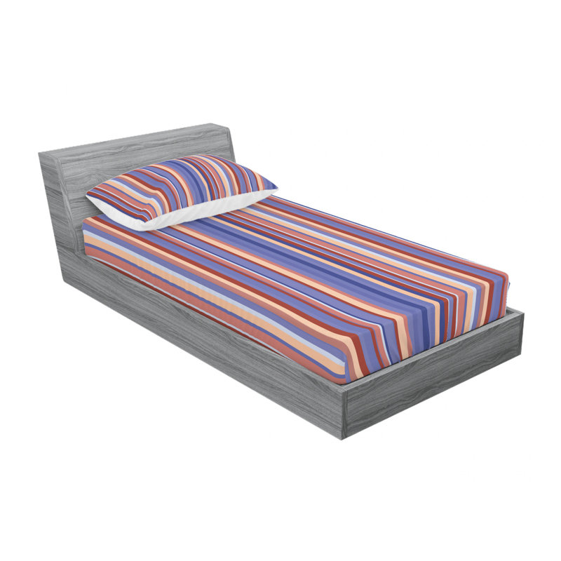 Microfiber Striped Sheet Set, Twin XL Sheet Set with Fitted Sheet, Violet/Blue/Salmon Striped