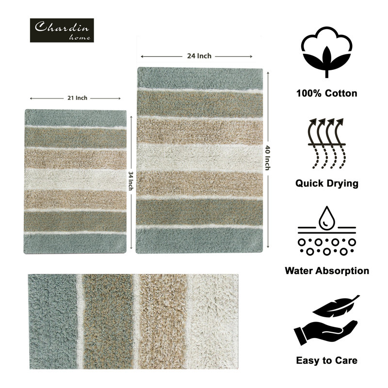 Cervantes 100% Cotton Non-Slip Bath Rug, Gray/Beige
