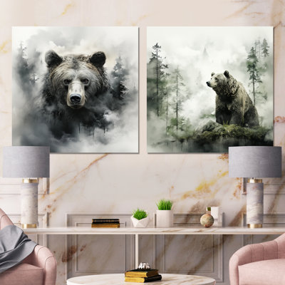 Wandering Grizzly Bear Wilderness I - Bear Metal Prints Square Set Of 2