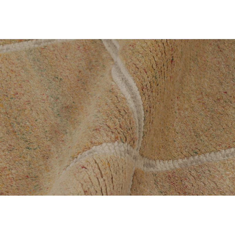 Rug & Kilim’S Scandinavian Rug, Geometric Pattern In Gold And Beige, Rectangle 12' x 18'