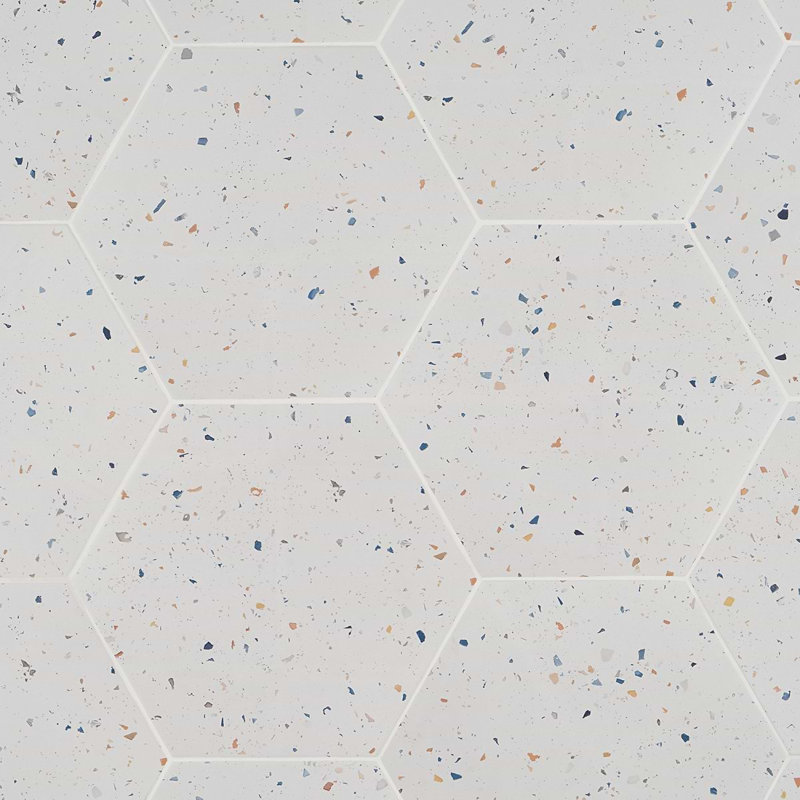 Six Hexagon 12.5" Terrazzo Look Matte Porcelain Tile, Multi White