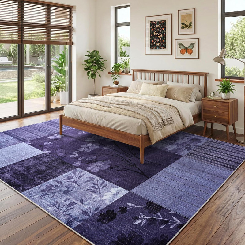 Tapis à imprimé géométrique antidérapant, Dark Pruple, Rectangle 5' x 7'