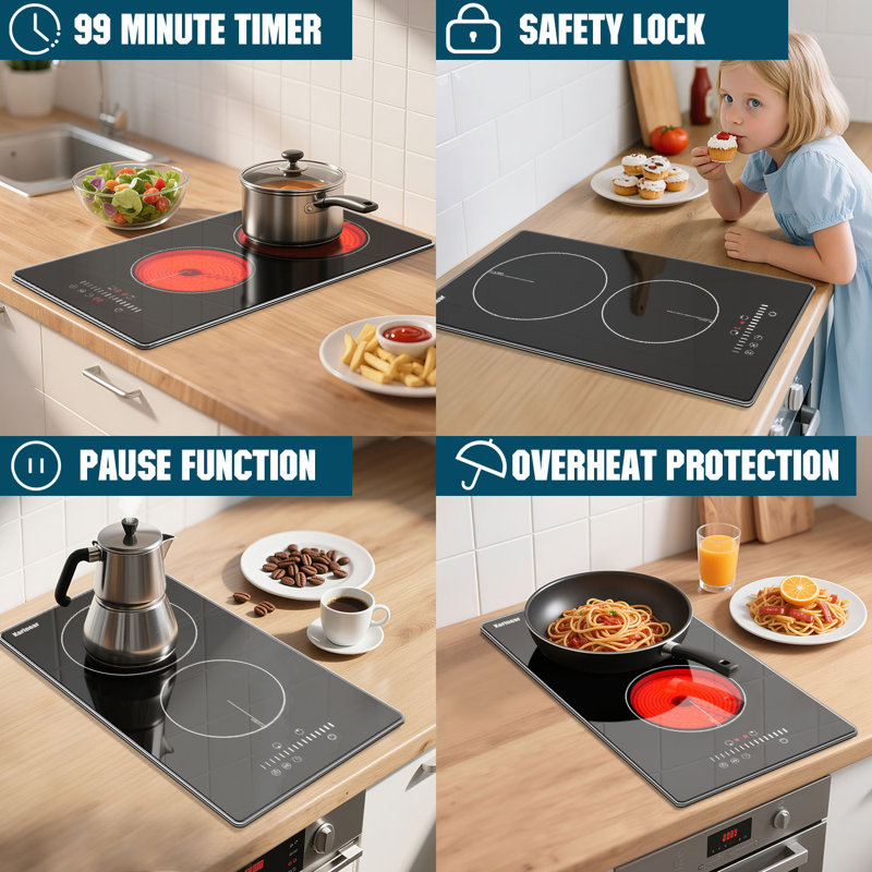 Karinear 12" Electric Cooktop with 2 Elements No plug