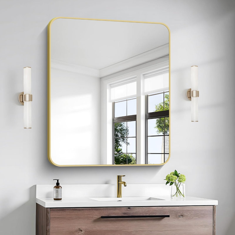Miroir de salle de bain, miroir mural pour salle de bain mural, miroir rectangulaire pour salle de bain au-dessus du lavabo, coin rond moderne pour le salon, entrée de chambre à coucher, horizontal / vertical