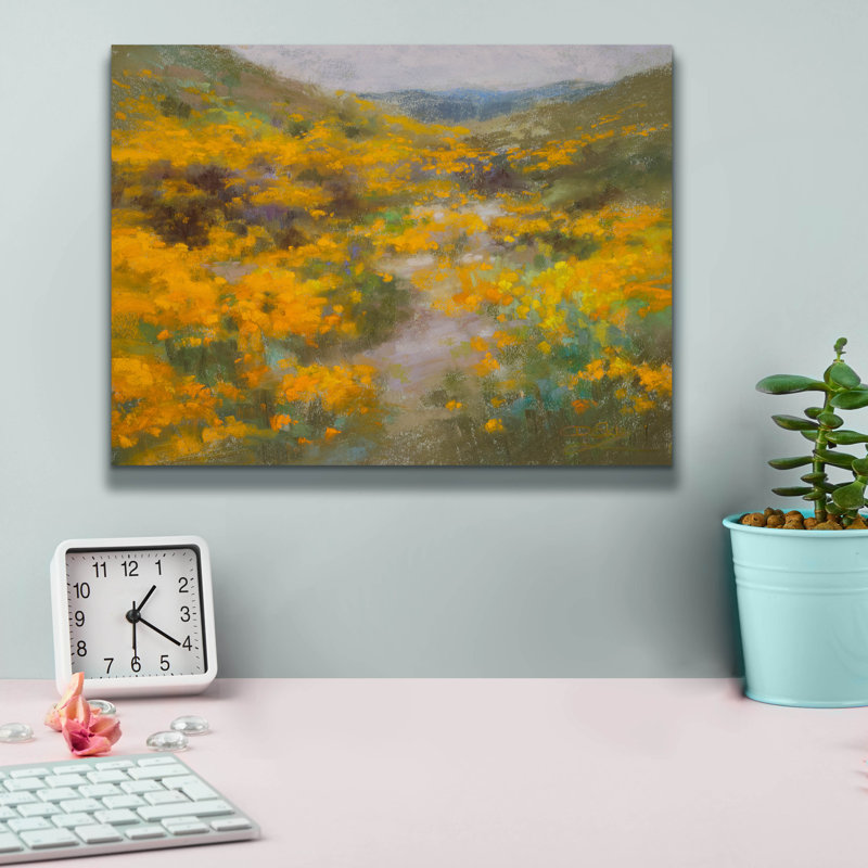 Toile rouge «Golden Explosion» par Christine Debrosky, H 12 po x l 16 po x P 0,75 po