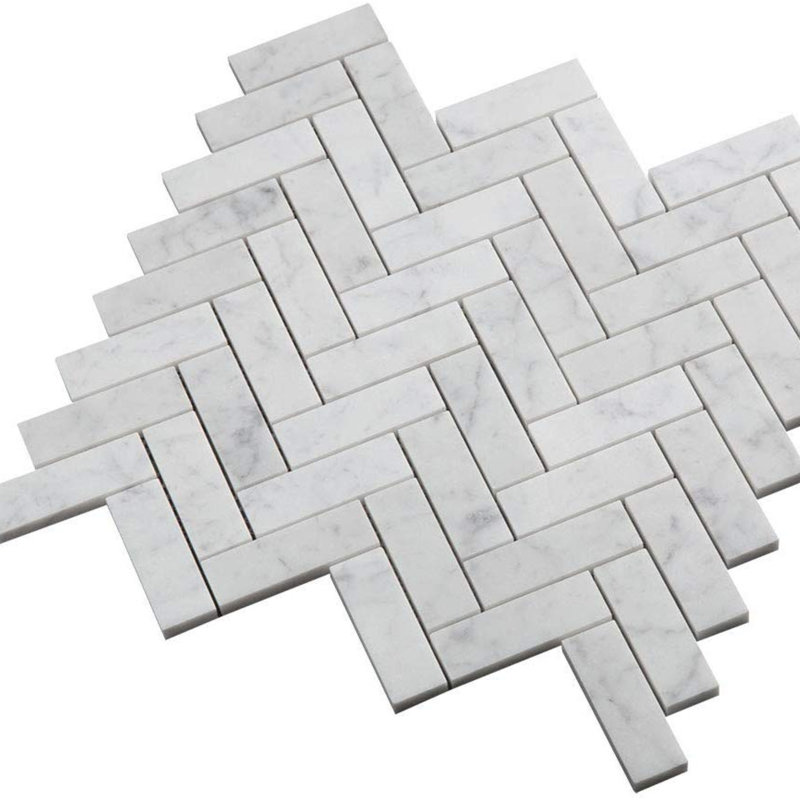 Carreaux de marbre mosaïque blanc à chevrons 12 po x 12 po Carrara