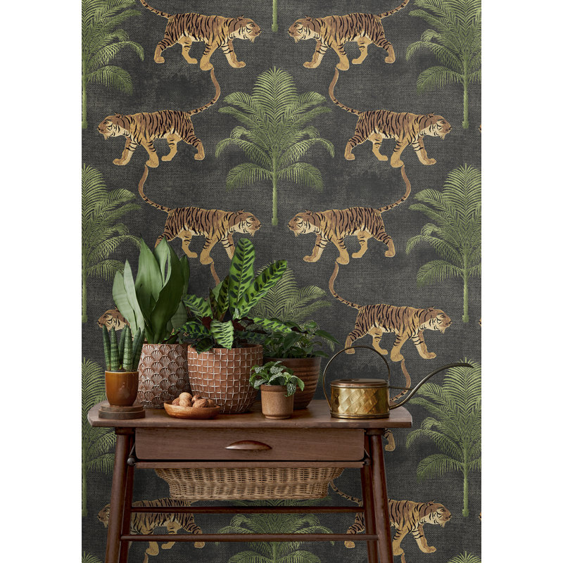 Tommy Bahama Tiger And Tree Peel And Stick Wallpaper Roll, Coal