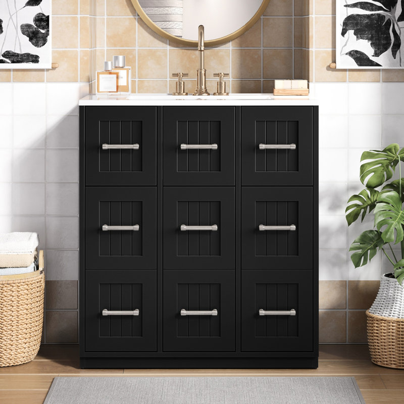 Meuble-lavabo moderne de 30 pouces avec charnières à fermeture en douceur, tiroirs multiples et construction pour lavabo sous-comptoir avec armoire de rangement