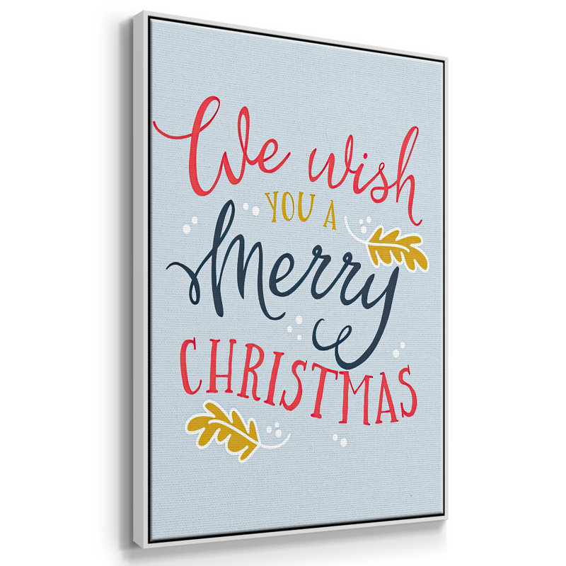 «We Wish You», impression sur toile encadrée bleu clair, Cadre blanc, H 25 po x l 17 po x P 1,5 po