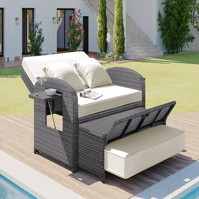 Méridienne double Pe Wicker Rattan, Blanc