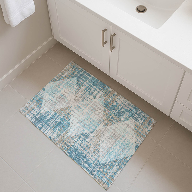 Premium Machine Washable Mayfield AMF2116 Geometric Rug, 1'8" x 2'6", Teal