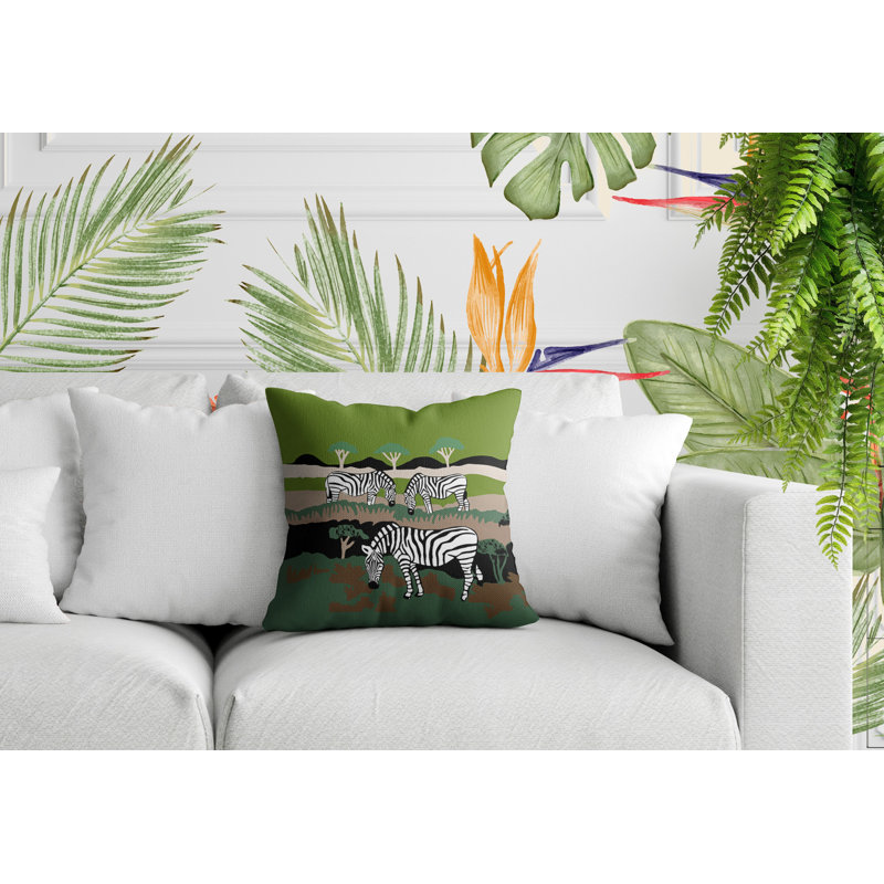 Oreiller carré réversible intérieur / extérieur Gia Zebra, Chartreuse, Carré 15 po