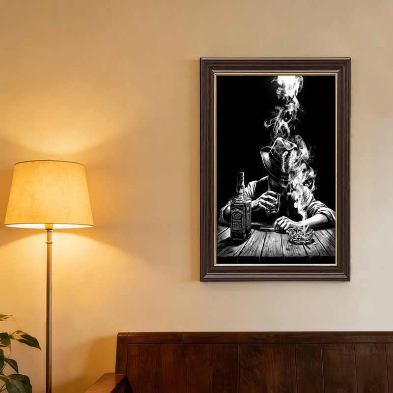 Art mural antique sur toile encadré doré pour le salon, la chambre à coucher, le bureau ou le vestibule - décoration murale décorative avec homme fumé