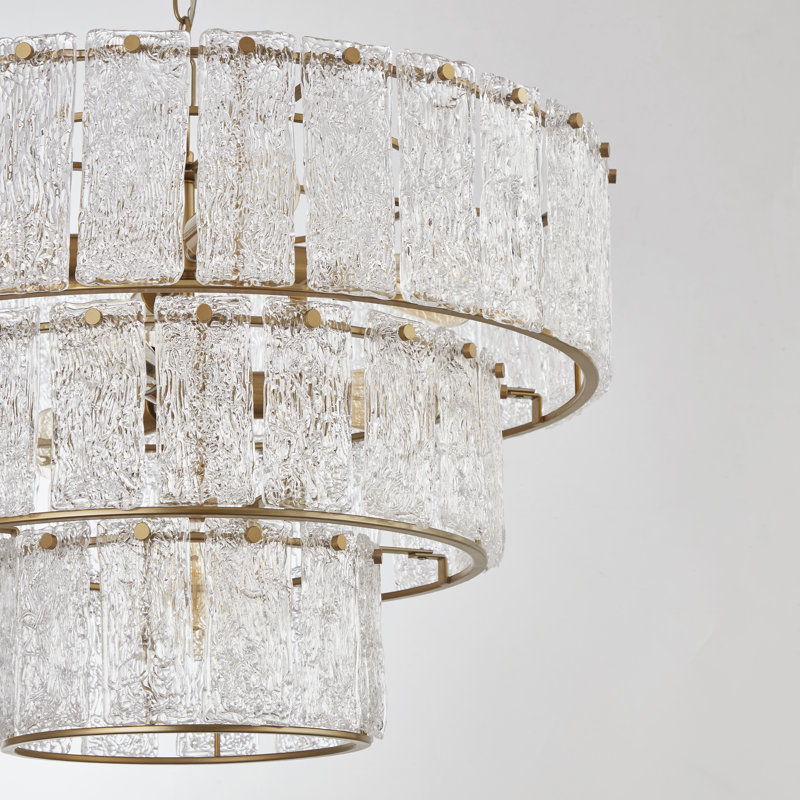 Harlune 8-Light Distressed Gold 3-Tiered Glass Chandelier