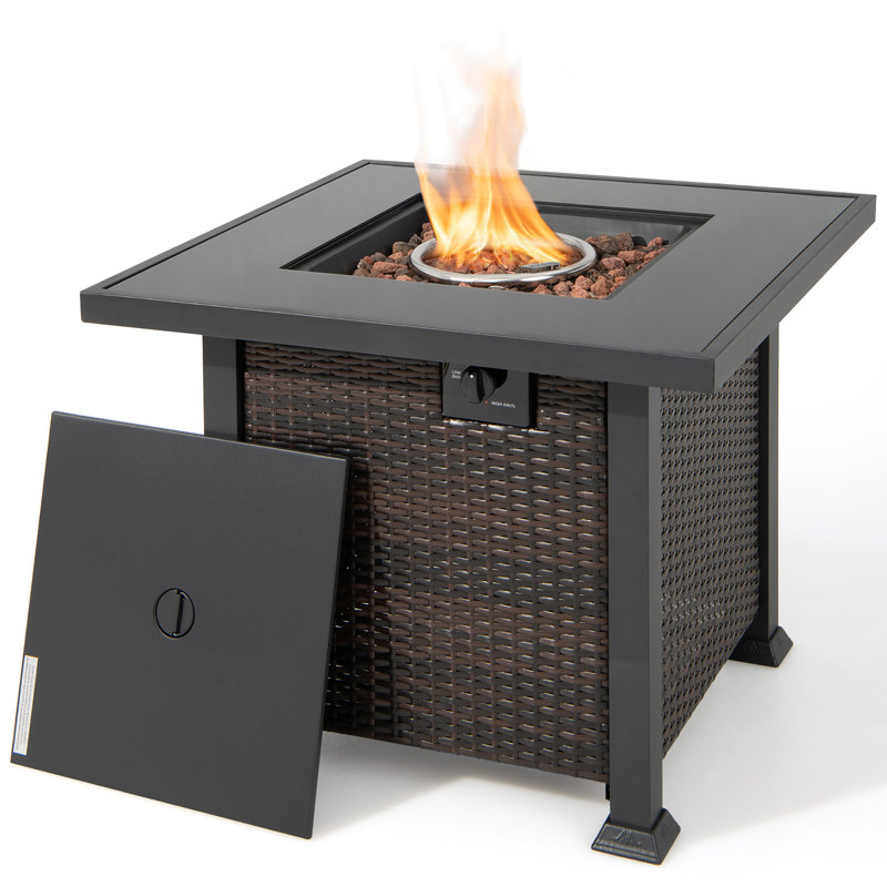 Amirea Square Propane Smokeless Fire Pit Table, Brown