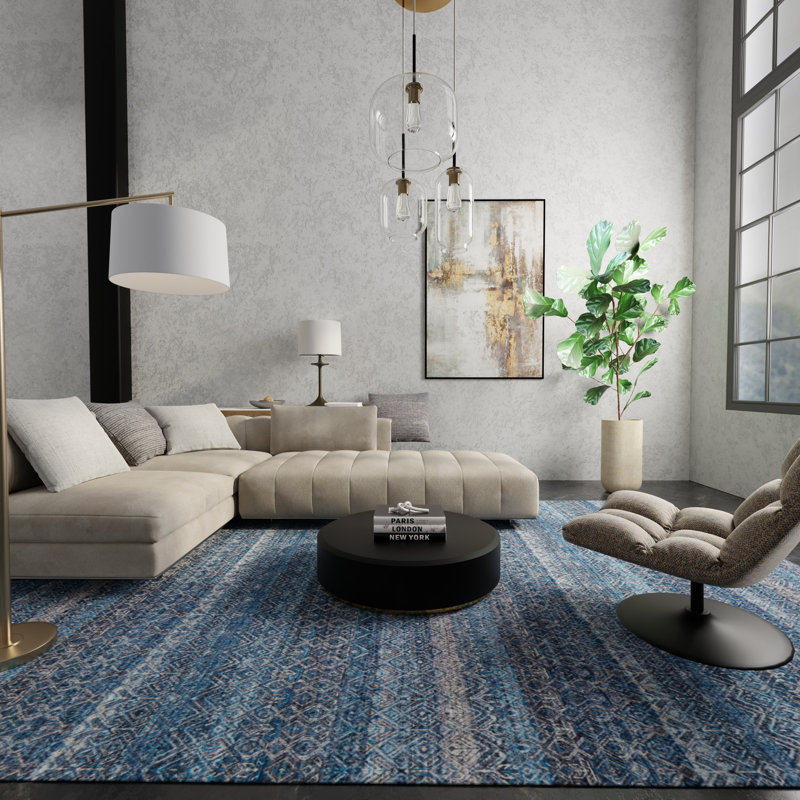 Tapis ikat bleu Teirtza, Rectangle 3 pi 6 po x 5 pi 6 po