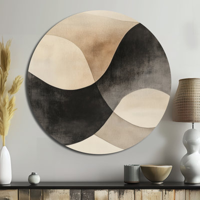 «Black Minimal Curves - Abstract Shapes Large Round», art mural en métal