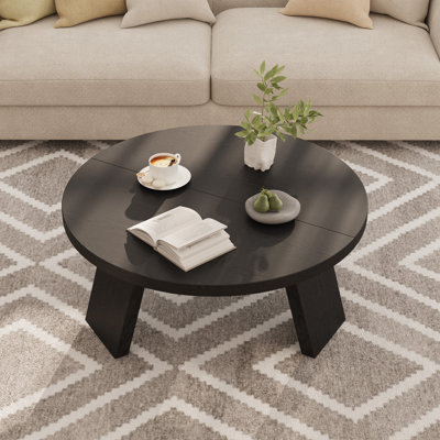 Round Coffee Table with Inclined Legs, Modern Wooden Circle Center Table , Accent Cocktail Tables for Living Room, Bedroom, Easy Assembly by Latitude Run