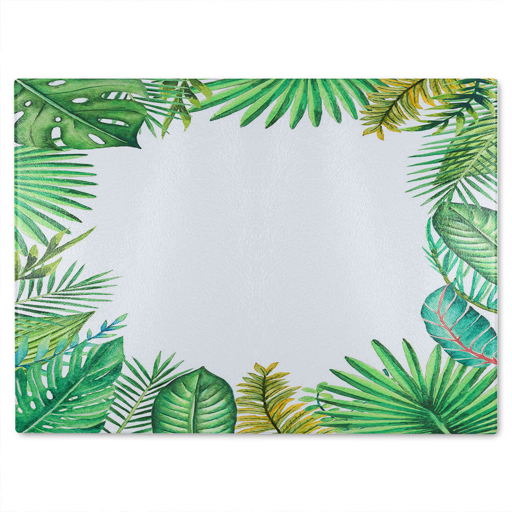 Tropical Leaves Glass Chopping Board