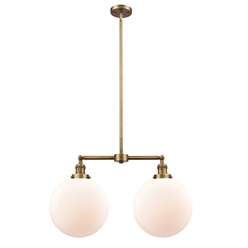 2 - Light Kitchen Island Pendant, Matte White, Brushed Brass