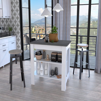 Îlot de cuisine, trois tablettes, finition blanc / onyx
