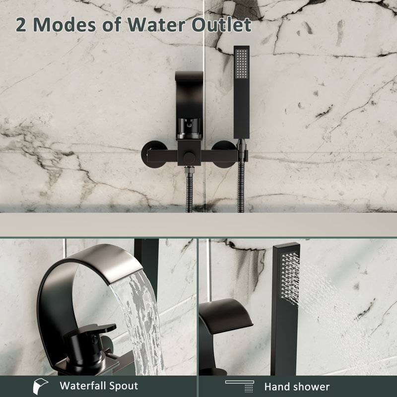 Black Brass Wall-Mount Tub Kit with Handheld Shower
