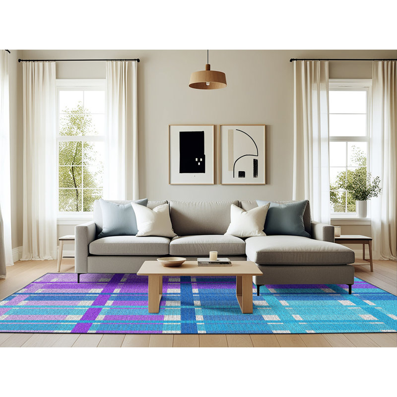 Tapis rouge/bleu à motifs, Rectangle 6 pi x 9 pi