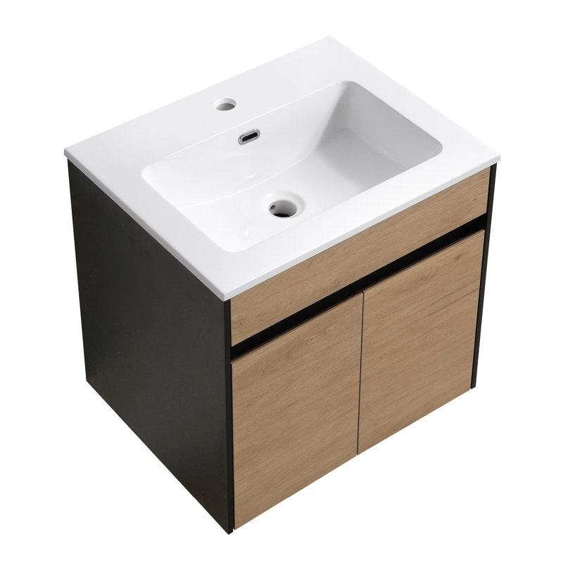 Ensemble de meuble-lavabo mural simple 20 po Acad, Noir / chêne rustique