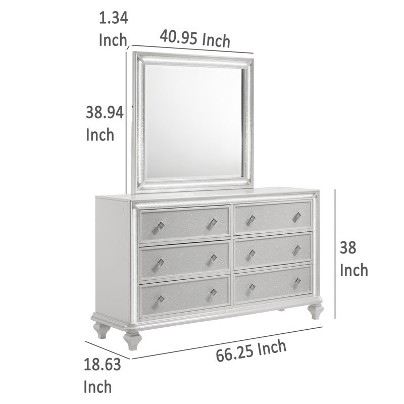 Grande commode Stacy avec 8 tiroirs et lumières DEL, argent, bois blanc