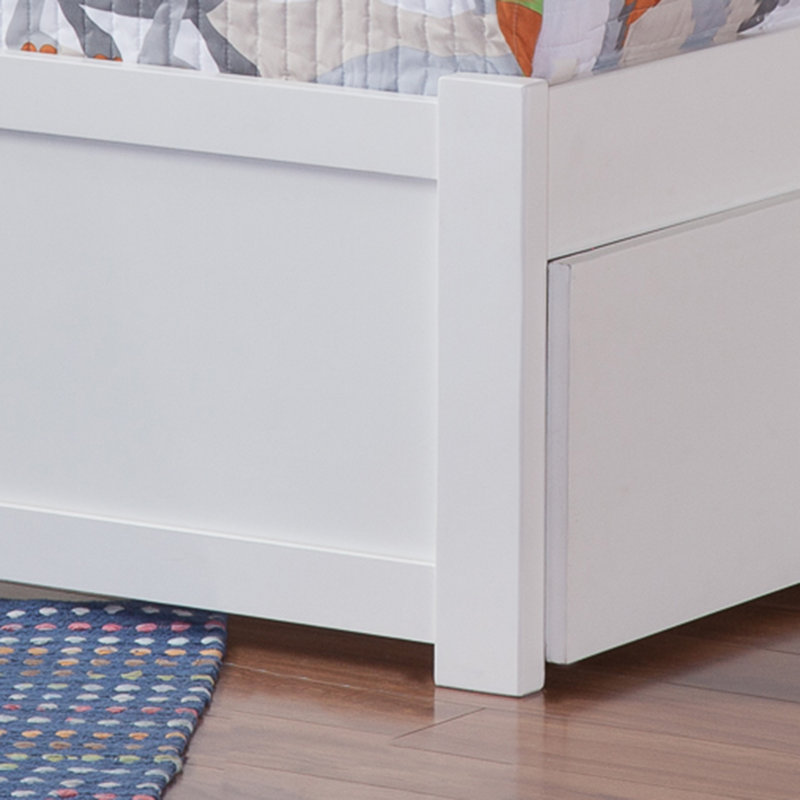 Lit plateforme en bois massif avec pied de lit et gigogne Kindig, Simple, Blanc