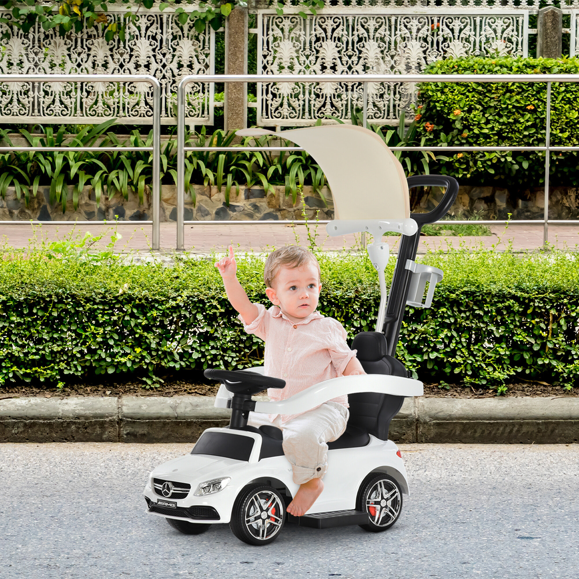 3-in-1 Mercedes Benz Ride-On Car for Toddlers Aosom Color: White
