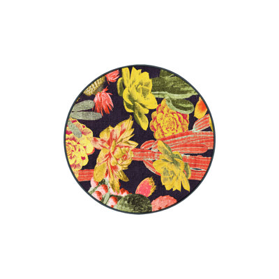 Tapis en chenille / polyester tissé à la main à motif floral Nakiaya - rouge / jaune