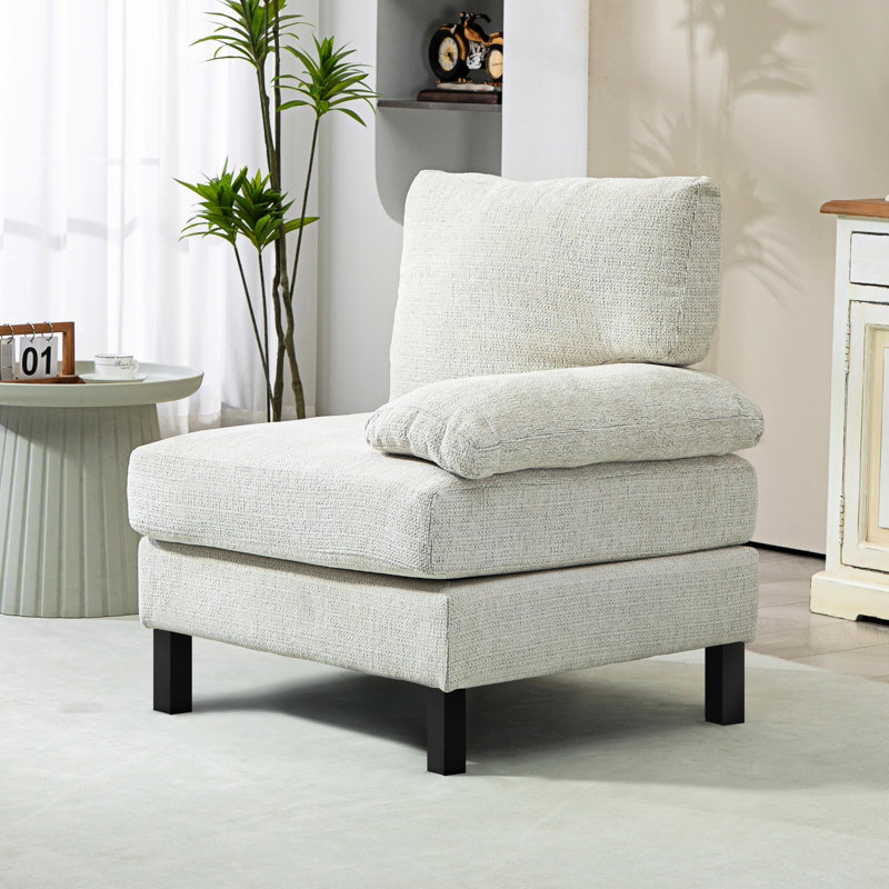 Module de fauteuil modulaire droit crème blanc avec pieds en bois et ressorts ensachés pour module de chambre à coucher gracieuse, blanc