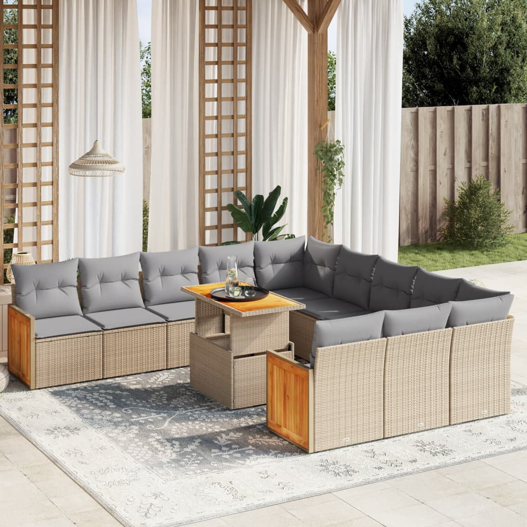 Vidaxl 11-Tlg. Garten-Sofagarnitur Mit Kissen Beige Poly Rattan