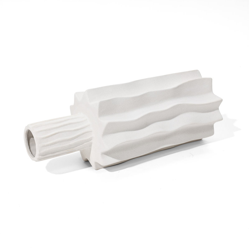 Vase de table décoratif en grès texturé blanc Modern Minimalist, H 15 po x l 5,9 po x P 5,9 po