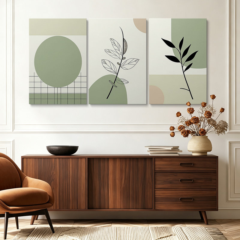 Ensemble de 3 toiles à motifs géométriques bohèmes, montées sur châssis, style galerie - Chambre à coucher, 40 x 90 cm