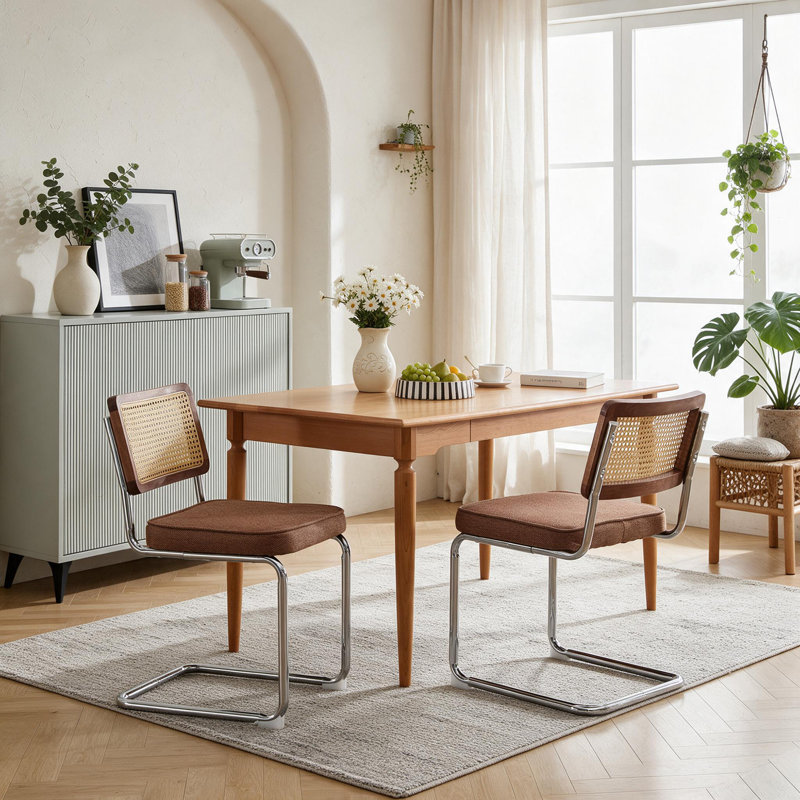 Ensemble de 2 chaises de salle à manger de style Mid-Century moderne (sans table de salle à manger), Lin café