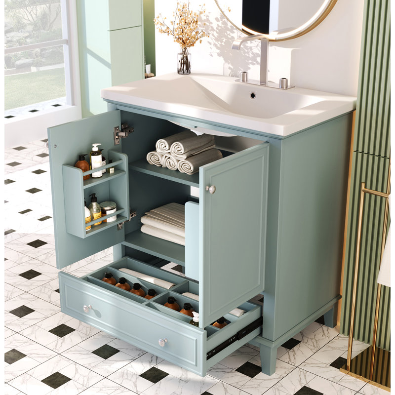 Kiryll 30 " W Freestanding Standard Free Standing Single Double Single Vanity Bathroom Vanity With Ceramic Top