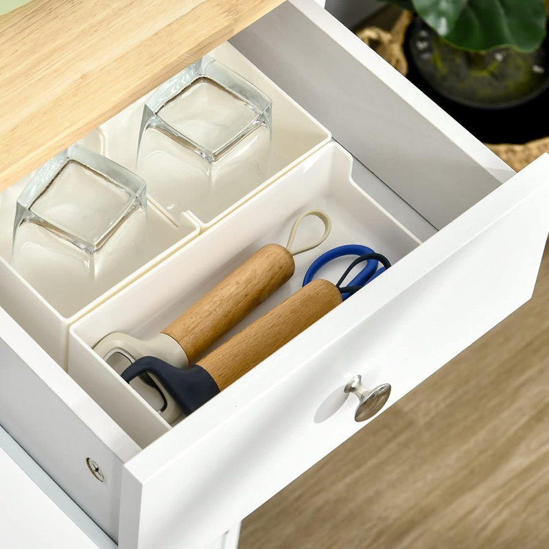 Buffet avec comptoir en bois massif, armoire à café avec tiroirs et portes, blanc