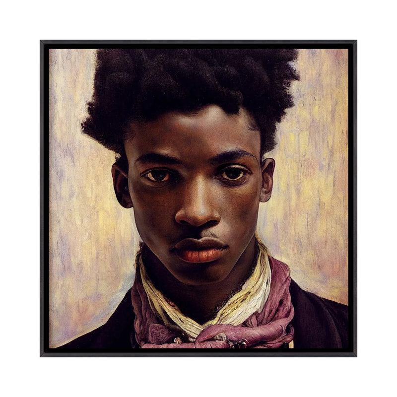 Young Poet, 2023, Distressed Black Floater Framed Canvas, 26" H x 26" W x 1.5" D, No Mat