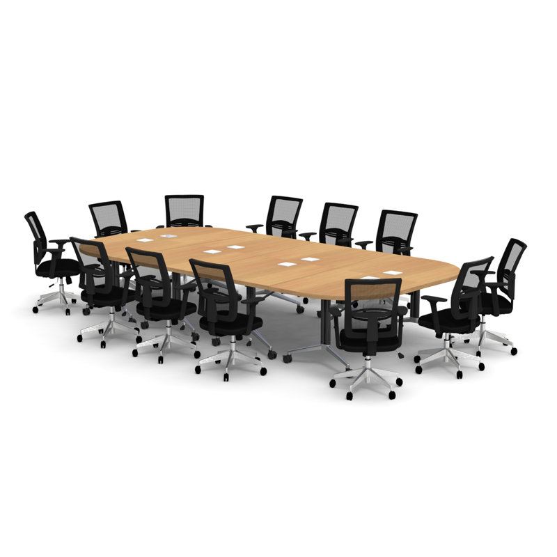 Rectangle 12 Person 80'' L Training Table and Chair Set with Cable Management, Beech