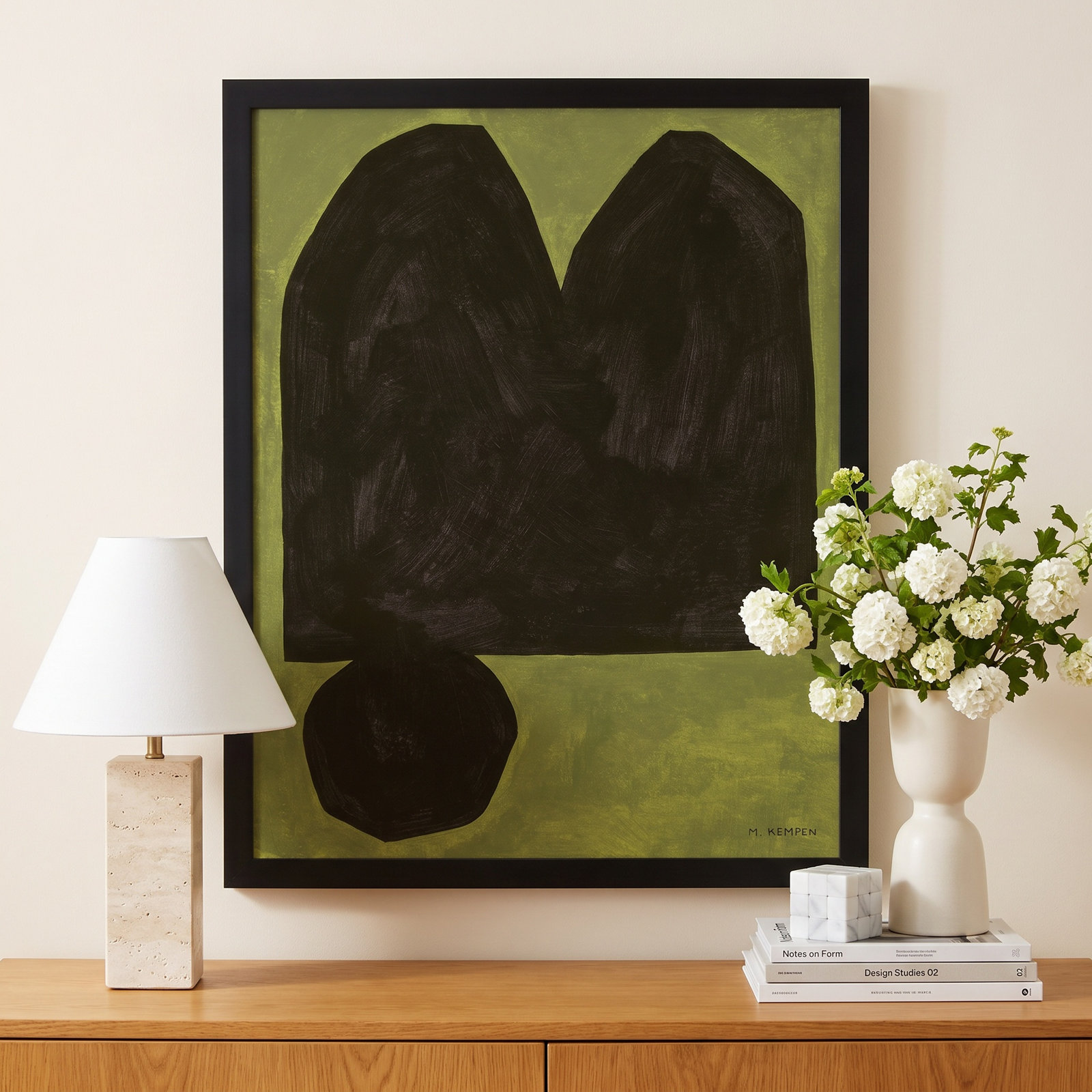 Lyndsey "Module on Green 3" Painting, 20" H x 16" W x 1.25" D, Black