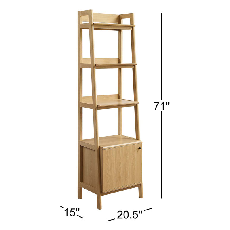 Bixby Oak 21" Slim Tiered Bookshelf with Concealed Storage