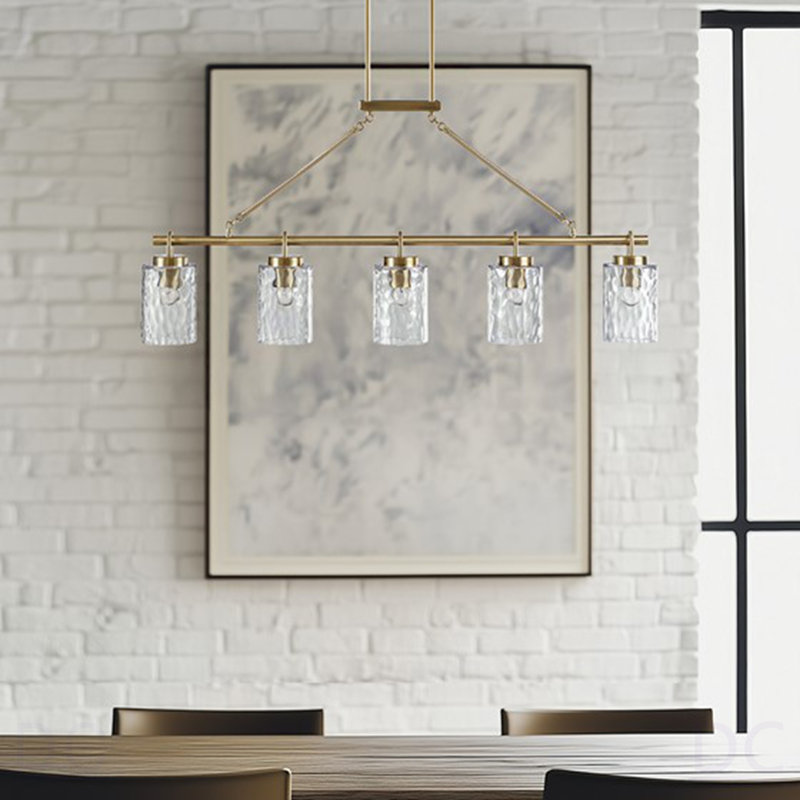 Lustre linéaire à 5 lumières avec abat-jour en verre texturé