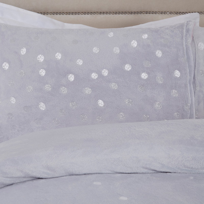 Dyar Polyester Dots Duvet Cover Set with Pillowcases, Grey, Double Duvet Cover + 2 Standard Pillowcases